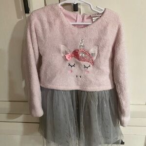 Little Lass Pink Fuzzy Dress with Unicorn Design